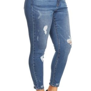Plus Size Mid Rise Distressed Ankle Skinny Jeans